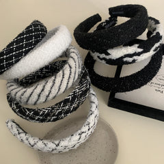 Classic Tweed Padded Headband - 1.2 Inch Black & White Collection