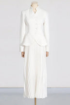Mandarin Collar Peplum Jacket and Pleated Skirt Set - View 11 | TEVQA
