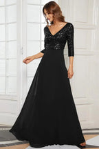 Sequined V-Neck Evening Gown - View 11 | TEVQA