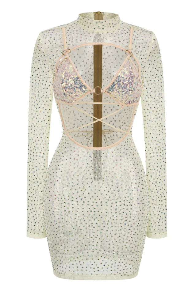 Long Sleeve Embellished Evening Dress - View 7 | TEVQA