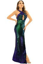 Mermaid Sequin Gown with Halter Neck - View 7 | TEVQA