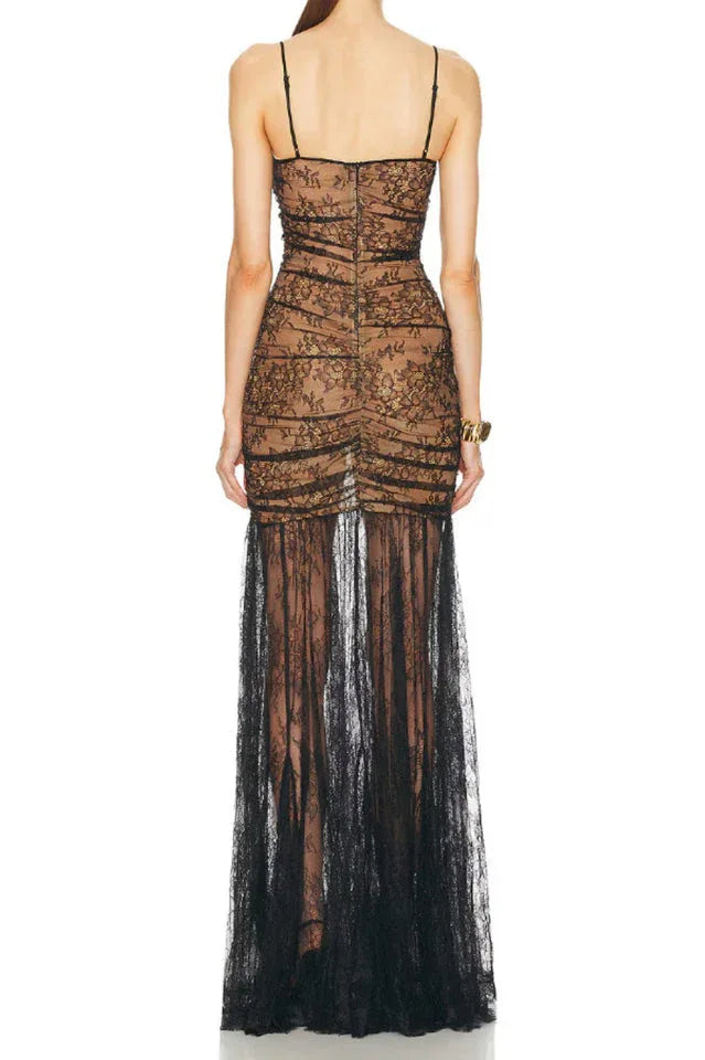 Aliza Lace and Mesh Fit and Flare Dress - View 9 | TEVQA