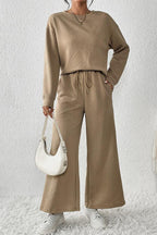 Textured Long Sleeve Top & Pants Set - TEVQA