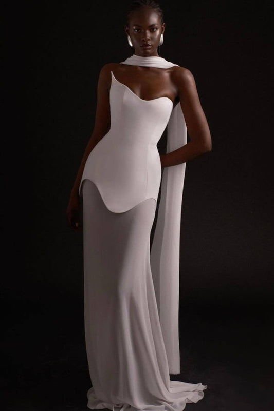 White Strapless Scarf Maxi Dress | Dress In Beauty