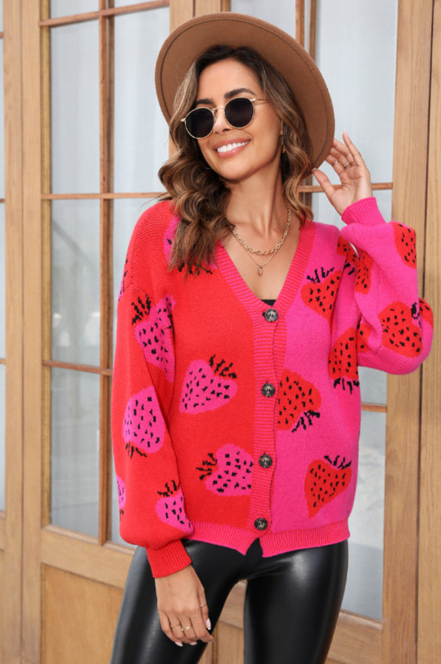 Two-Tone Strawberry Button Down Cardigan | Dress In Beauty