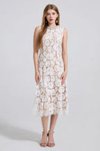 Ariana Floral Lace Sleeveless Midi Dress - TEVQA
