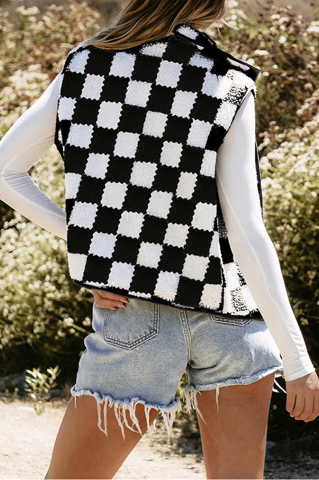 Checkered Sherpa Collared Jacket Vest | Dress In Beauty