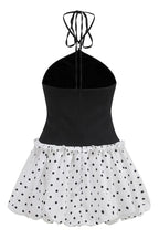 Halter Neck Fit and Flare Mini Dress with Polka Dot Print and Pearl Embellishments - View 7 | TEVQA