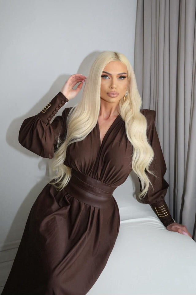 Rosey Tan Maxi Dress With Waist Belt | Dress In Beauty