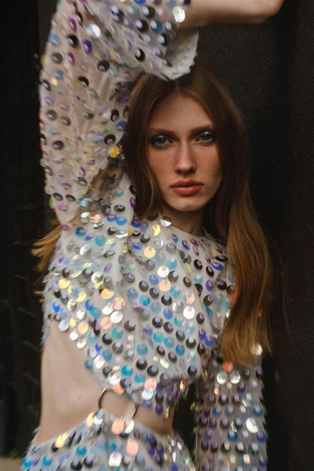 Sequin cutout dress with ring detail - View 10 | TEVQA