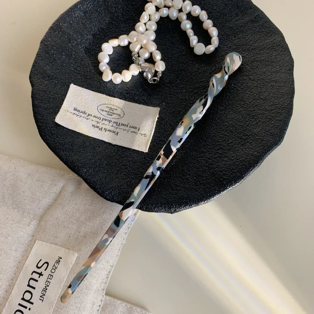 French Design Twist Acetate Hair Stick (6.9 Inch) - TEVQA