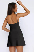 Fitted V-neck mini dress with spaghetti straps - View 9 | TEVQA