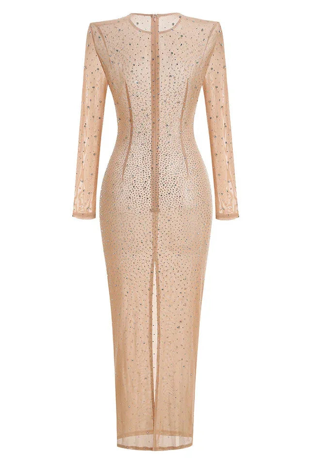 Apricot Rhinestone Embellished Evening Gown - View 6 | TEVQA