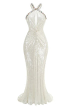 White sequin maxi dress with halter neckline - View 7 | TEVQA