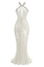 White sequin maxi dress with halter neckline - View 7 | TEVQA