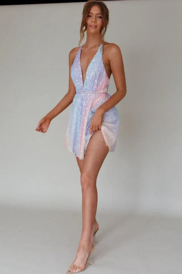 Beaded A-Line Party Dress - View 15 | TEVQA