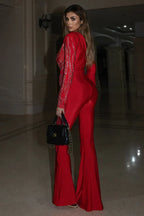Women's Long Sleeve Flared Leg Jumpsuit - View 11 | TEVQA