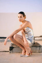 Draped Bra Mini Dress With Double Metal Ring - TEVQA