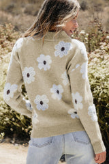 Floral Pattern Half Zip Sweater | Dress In Beauty