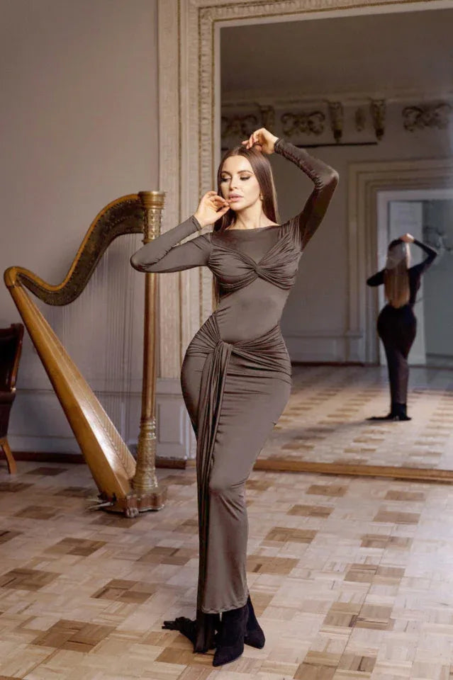 Strappy Long Sleeve Maxi Dress - TEVQA