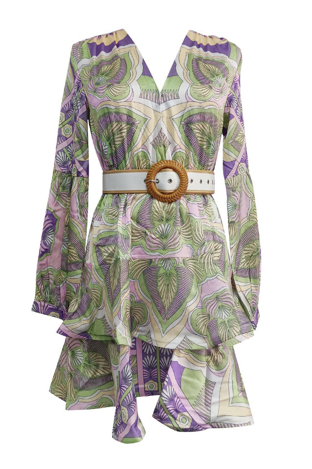 Paisley Print V-Neck Mini Dress With Belt | Dress In Beauty