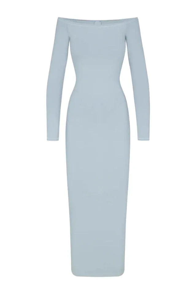 Off-shoulder ribbed knit maxi dress - View 20 | TEVQA