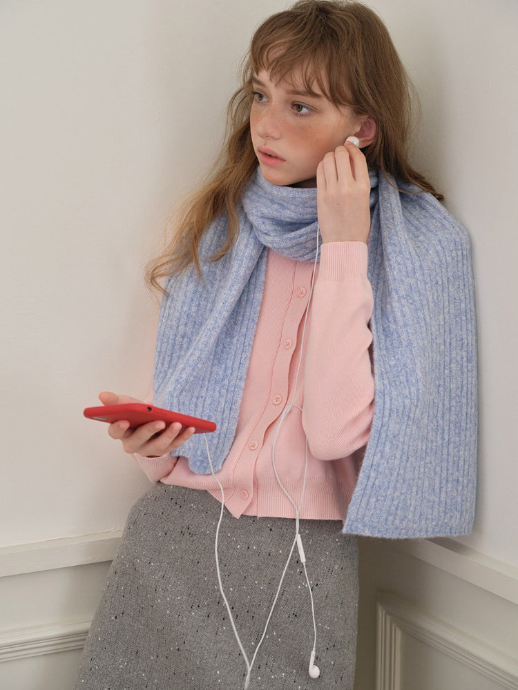 Wool Blend Textured Knit Scarf