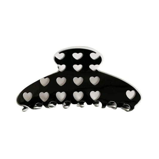 black and white heart pattern claw clip