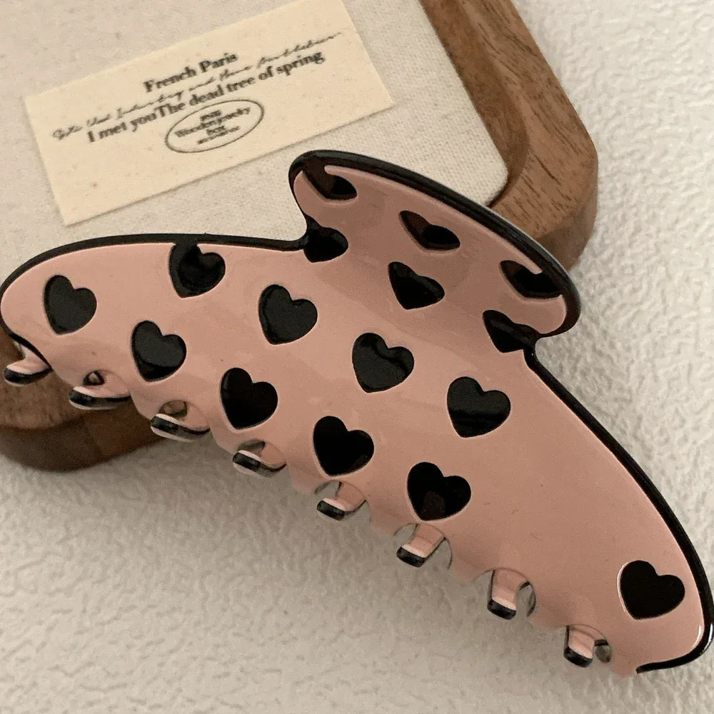 Large Heart Print Acetate Hair Claw Clip - View 8 | TEVQA