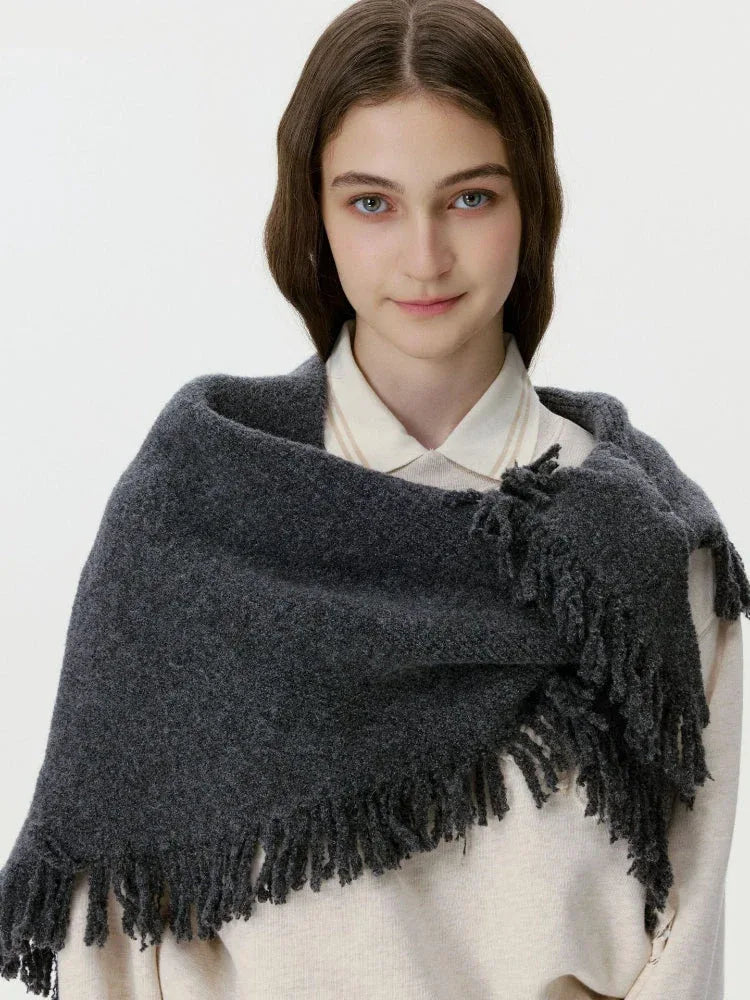 Soft Wool Blend Triangle Scarf - View 7 | TEVQA