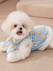 Blue Striped Starry Fleece Dog Vest with Scarf