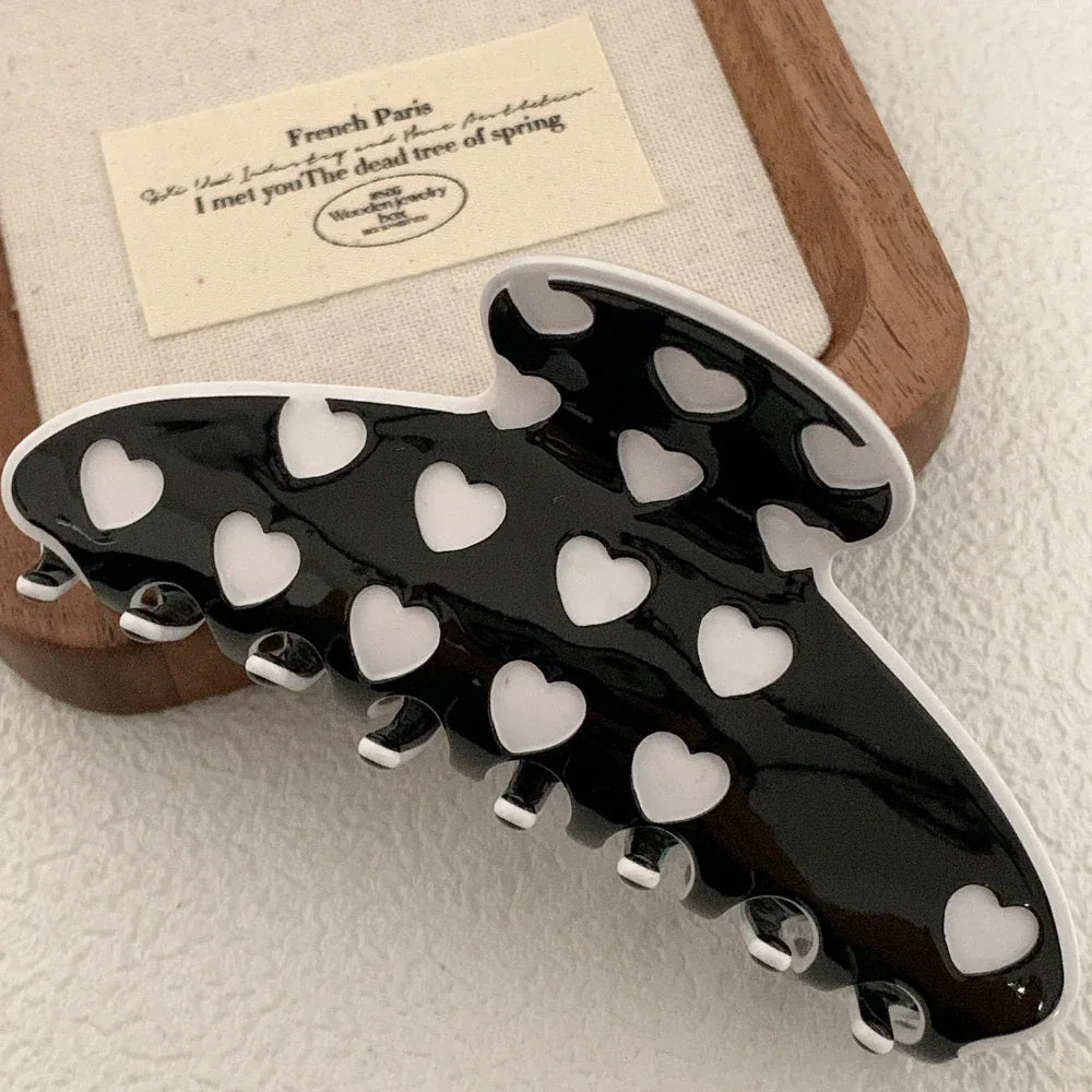 Large Heart Print Acetate Hair Claw Clip - View 7 | TEVQA