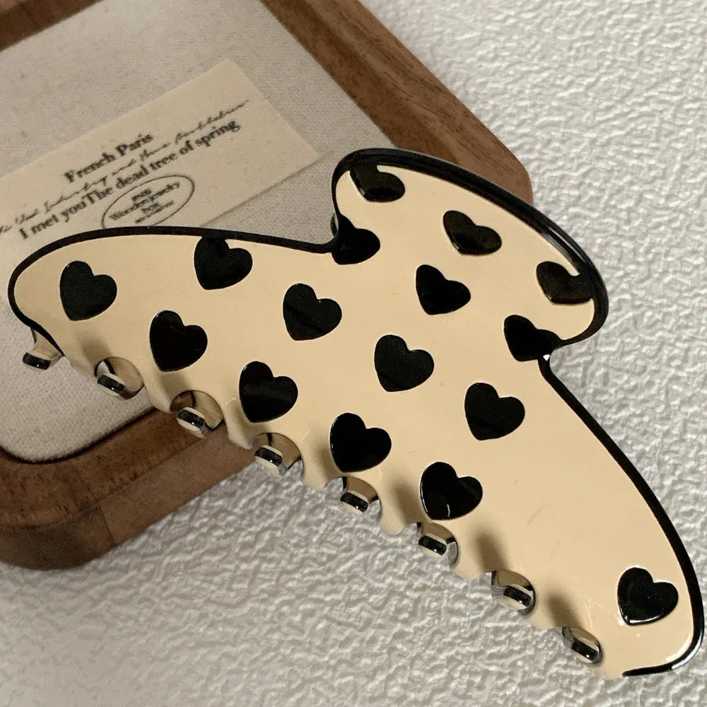 Large Heart Print Acetate Hair Claw Clip - View 6 | TEVQA