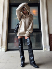 Asymmetrical Diagonal Zip Knit Hoodie