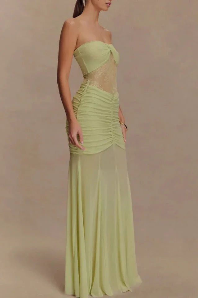 Khadijah Lace and Mesh Maxi Dress in Sage - View 13 | TEVQA