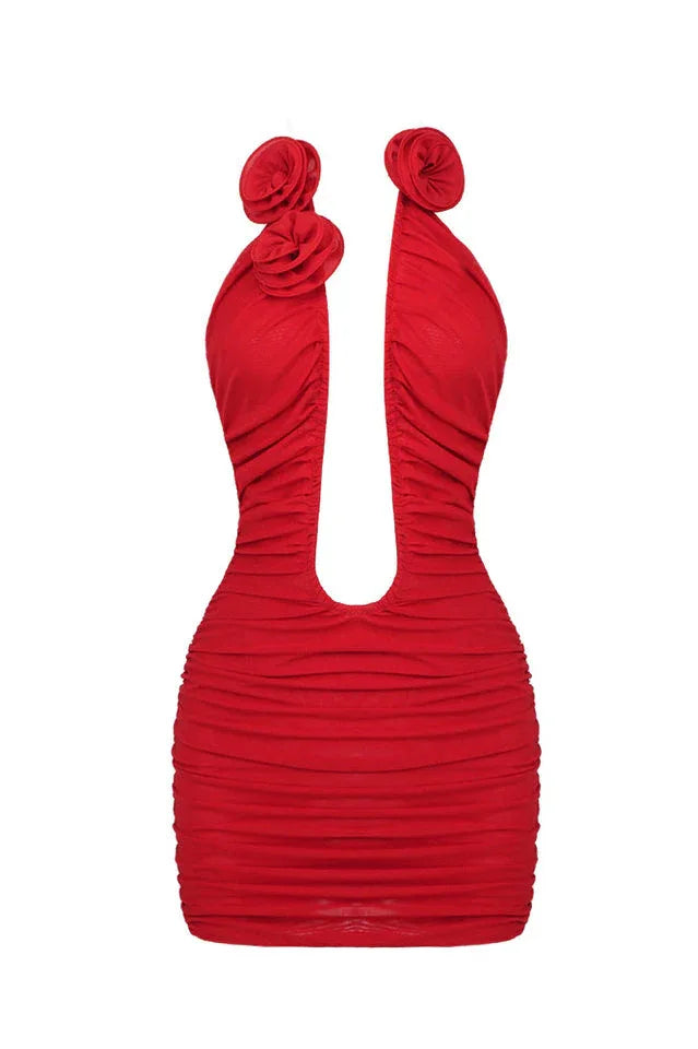 Rose Appliqué Mini Dress - View 10 | TEVQA