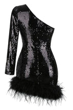 Romy One Shoulder Sequin Feather Mini Dress - View 11 | TEVQA