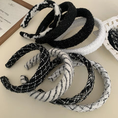 Classic Tweed Padded Headband - 1.2 Inch Black & White Collection