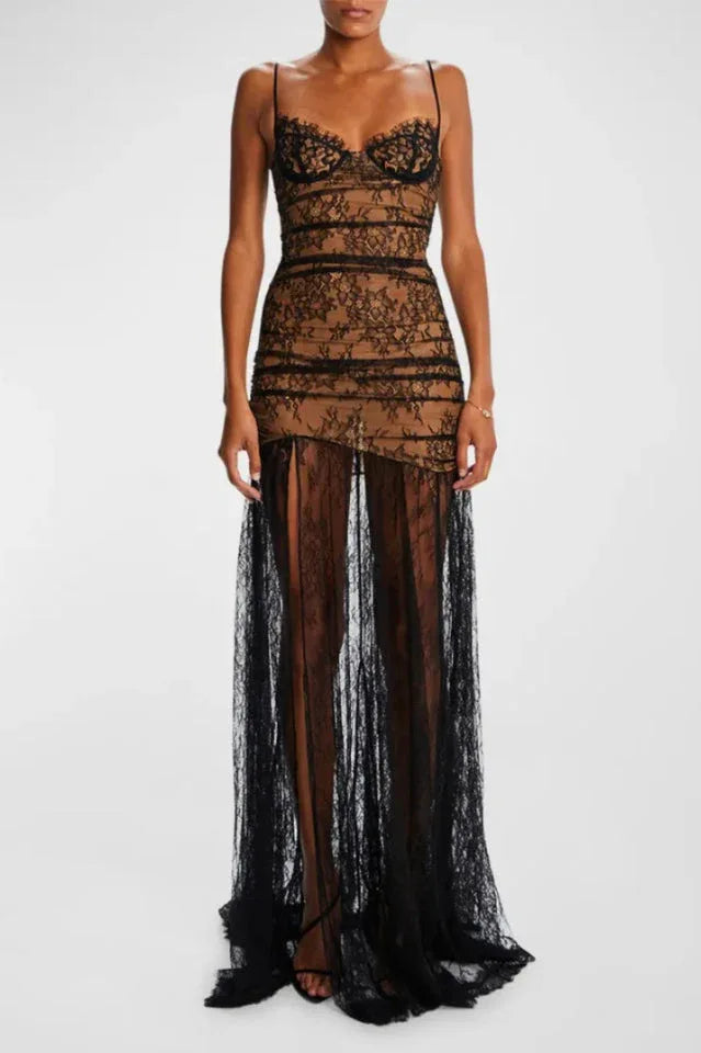 Aliza Lace and Mesh Fit and Flare Dress - View 10 | TEVQA