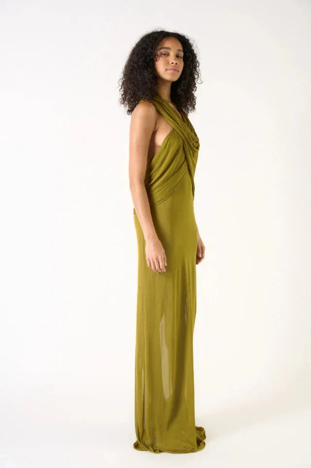 Ruched Maxi Dress with Headscarf - View 12 | TEVQA