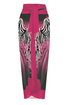 One shoulder swimsuit with tropical print and floral applique, paired with a matching skirt. - View 17 | TEVQA