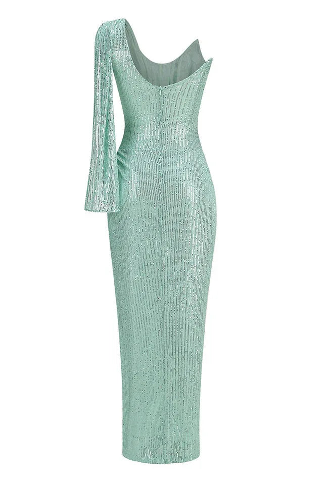 One Shoulder Sequin Maxi Dress - View 6 | TEVQA