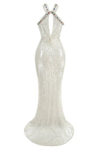 White sequin maxi dress with halter neckline - View 8 | TEVQA
