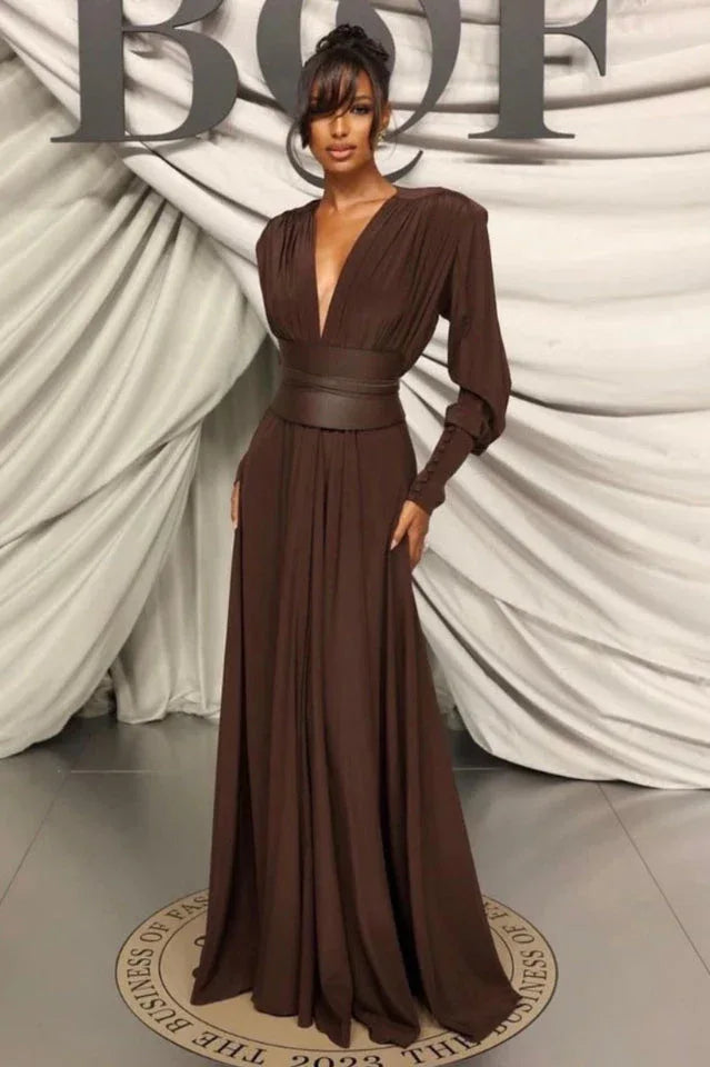 Maxi Dress V-Neck Long Sleeve Belted Secondary image