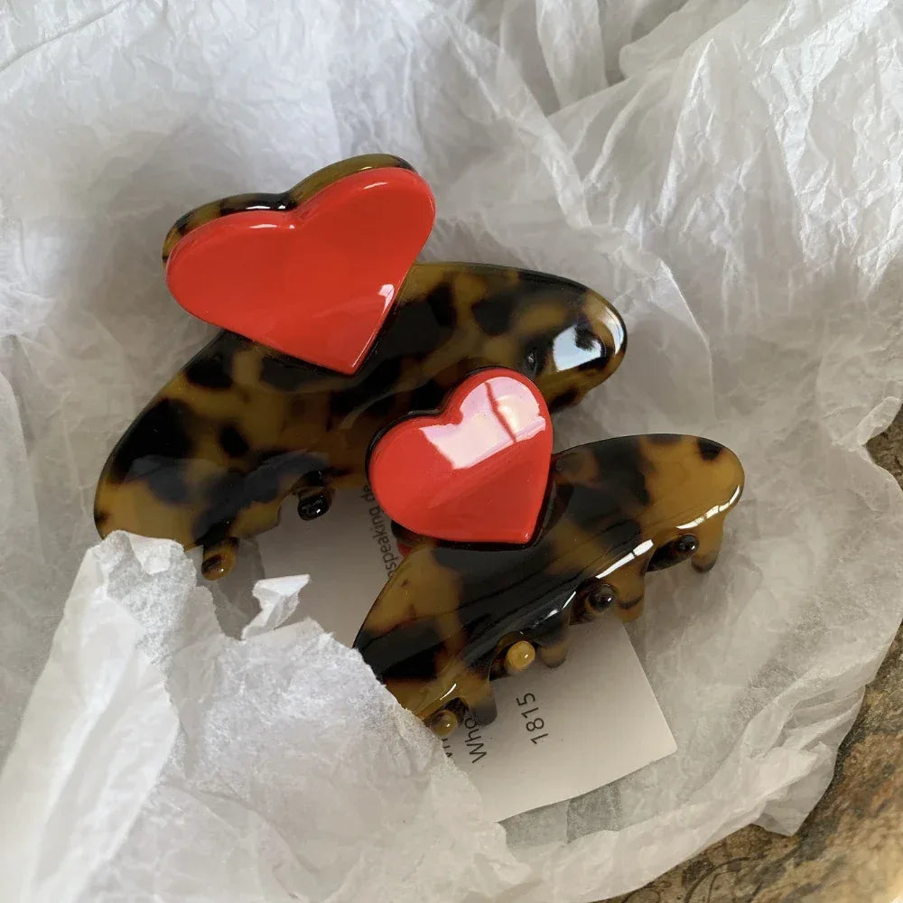 Acetate Heart Claw Clip in Tortoise Shell (4 Inch) - TEVQA