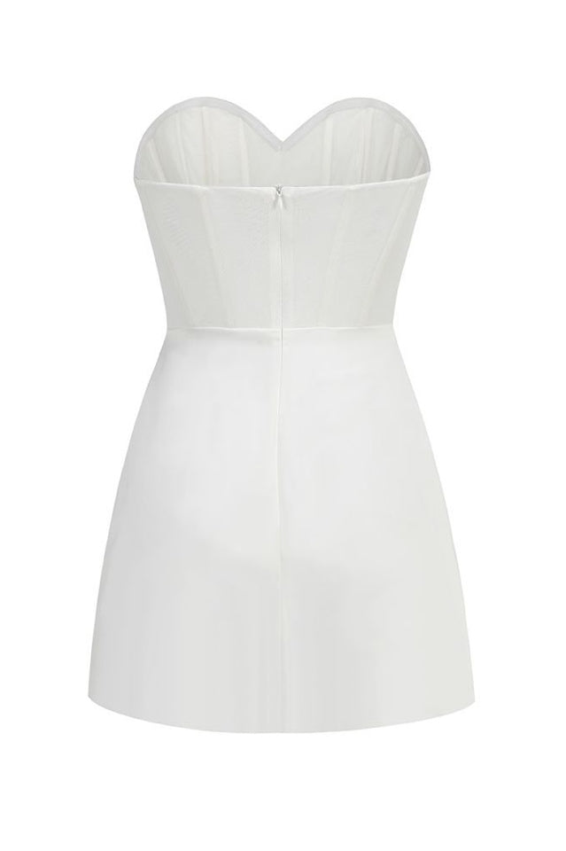 Ecru Sweetheart Neckline Detailed Mini Dress | Dress In Beauty