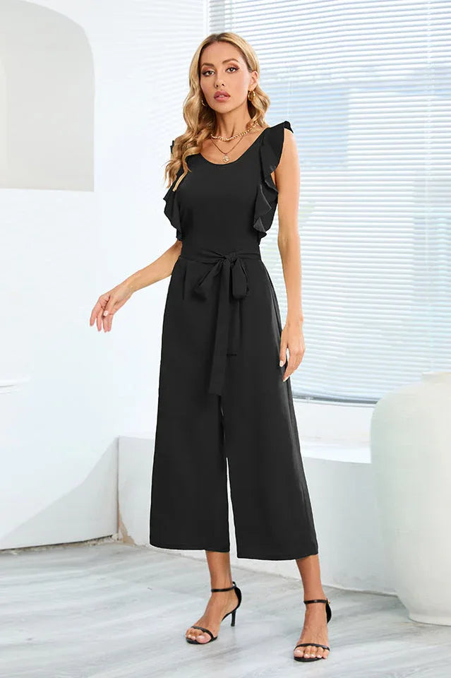 Ruffle Sleeve Wide Leg Jumpsuit - View 6 | TEVQA