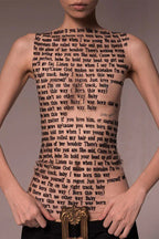 Text print sleeveless mesh top - View 8 | TEVQA