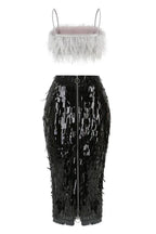 Aleyna Feather Top + Sequin Skirt Set - TEVQA