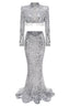 Silver sequin maxi dress with mock neck and fringe detail - View 7 | TEVQA